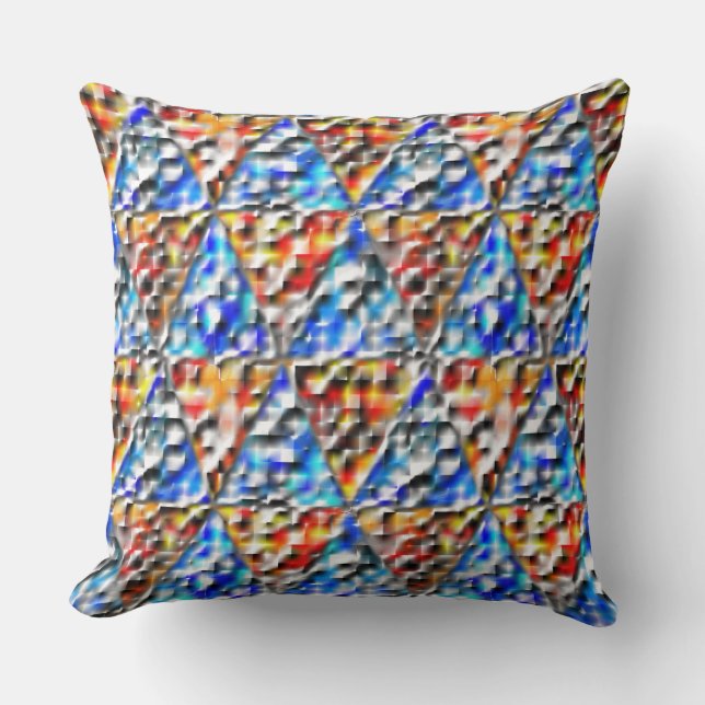 Square and triangle mosaic, cyan blue and orange cushion (Front)