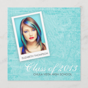 Square Aqua Grunge Graduation Announcement
