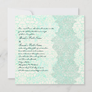 Square Aqua Vintage Damask Wedding Invitation