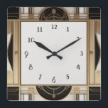 Square Art Deco Clock in Black White and Gold<br><div class="desc">"art deco clock",  "art nouveau clock",  "black white cream gold",  "1920s geometric symmetrical lines",  "stylish sophisticated 1920 style",  "smart faux golden luxury",  "retro vintage luxurious antique",   "elegant line semicircle arches",  "glamourous glam square clock",  "classy classic arch glamour"</div>