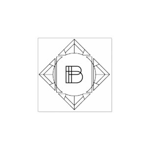 Square Art Deco Letter B Monogram Rubber Stamp
