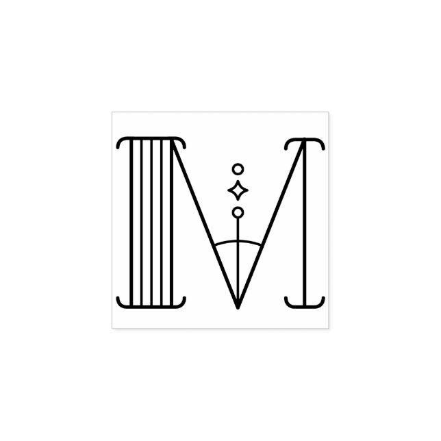 Square Art Deco Letter M Monogram Rubber Stamp (Imprint)
