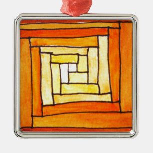 square Art Deco yellow retro pattern Metal Ornament