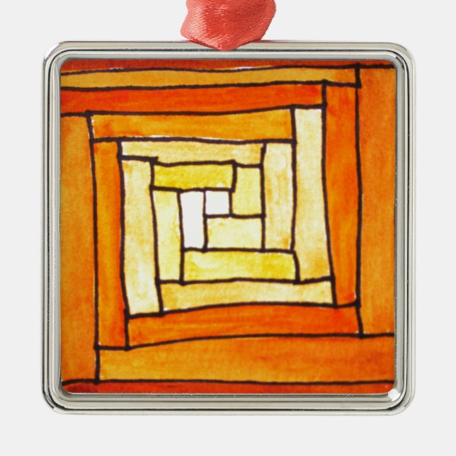 square Art Deco yellow retro pattern Metal Ornament (Front)