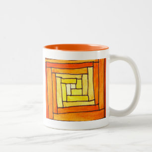 square Art Deco yellow retro pattern Two-Tone Coffee Mug