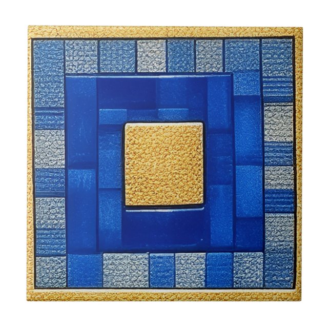 Square Artistic Tile mosaic Blue + Gold (Front)
