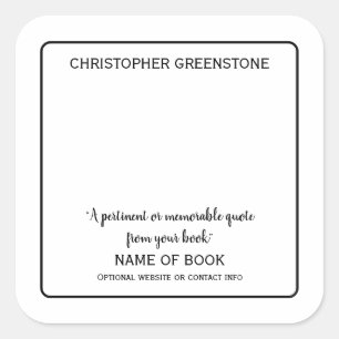 Square Author Signature Black Bookplate Square Sticker