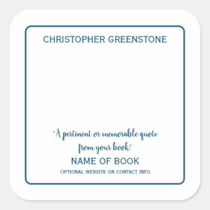 Square Author Signature Blue Bookplate Sticker