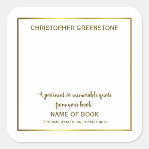 Square Author Signature Gold Bookplate Square Sticker