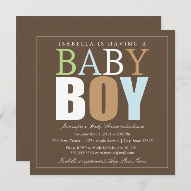 Square Baby Boy | Baby Shower Invite (Front/Back)