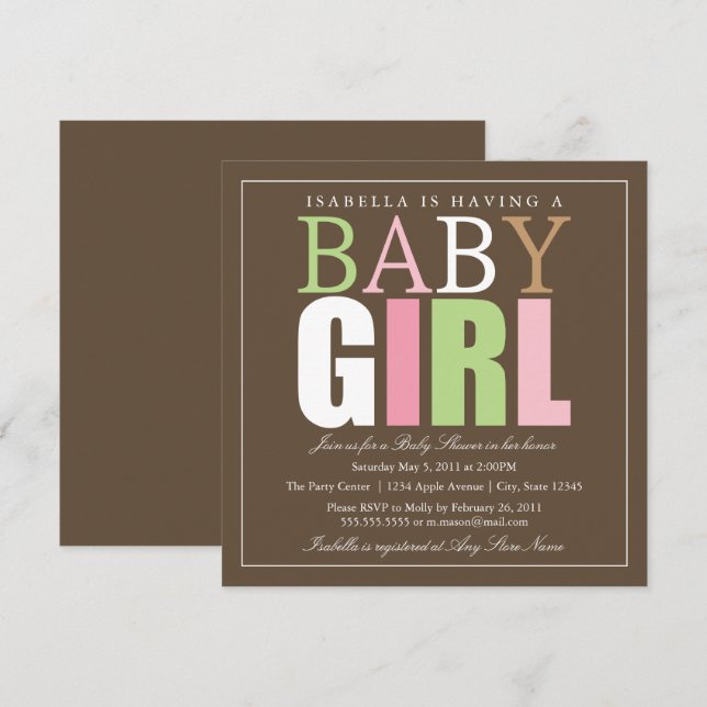 Square Baby Girl | Baby Shower Invite (Front/Back)