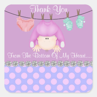 Square BABY GIRL SHOWER FAVOR STICKERS/Labels Square Sticker