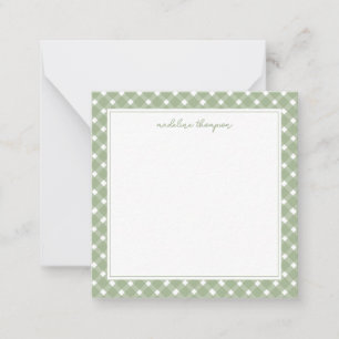 Square Basic Gingham Sage Green Border Card