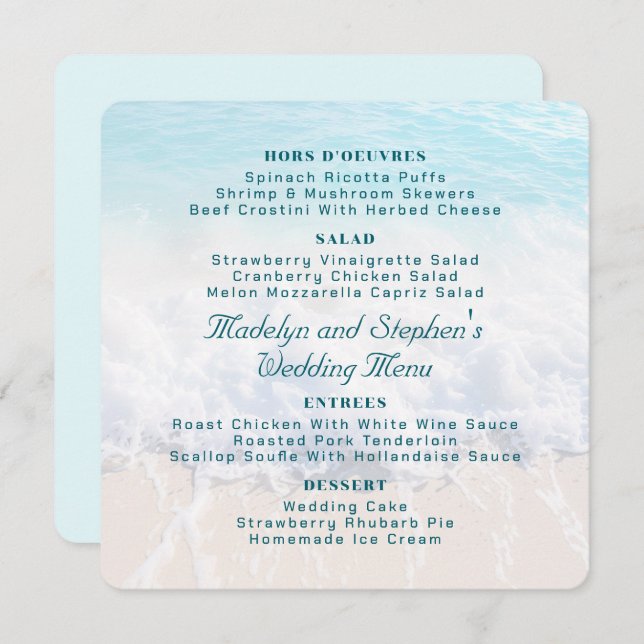 Square Beach Background Wedding Menu Template (Front/Back)