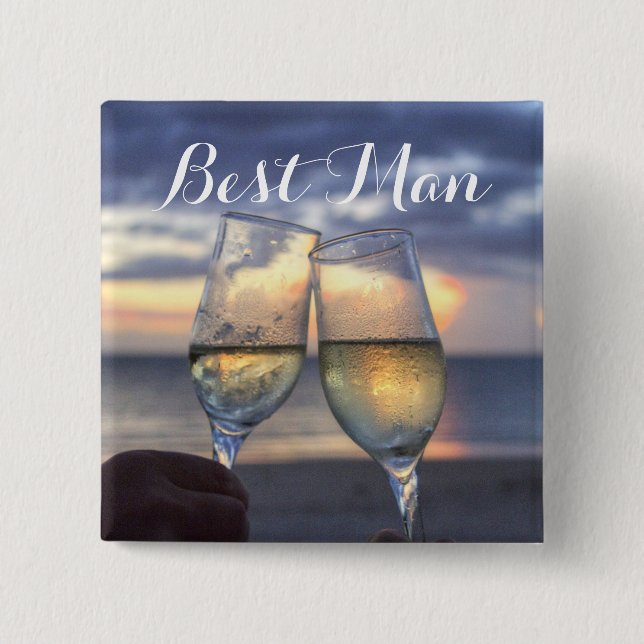 Square Best Man Sunset On Beach Wedding Buttons (Front)
