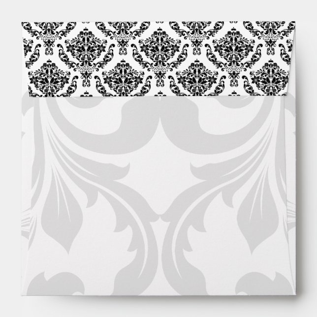 Square Black and White Damask Flap Envelopes (Back (Top Flap))