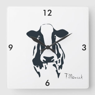 Square Black and White Tillamook Cow Clock