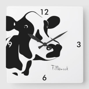 Square Black and White Tillamook Cow Clock