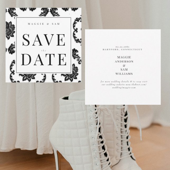 Square Black Damask Wedding Save the Date  (Creator Uploaded)