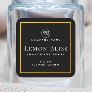 Square black faux gold thin border product label