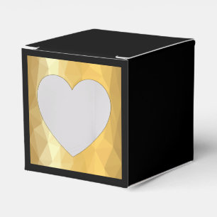 Square black favour box with golden heart.