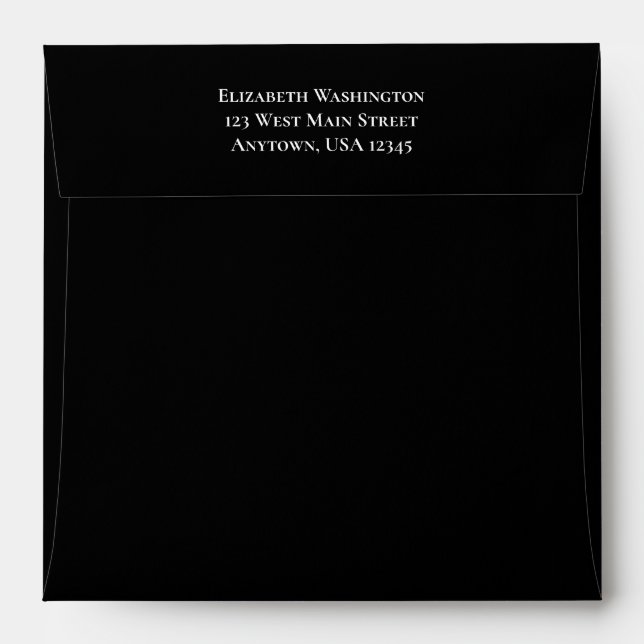 Square Black Plain Simple Return Address Envelope (Back (Top Flap))