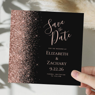 Square Black Rose Gold Save the Date Announcement