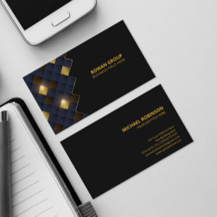 Square Blue Brown Gold Pattern Luxury Black Business Card