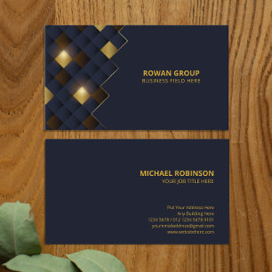 Square Blue Brown Gold Pattern Luxury Business Card