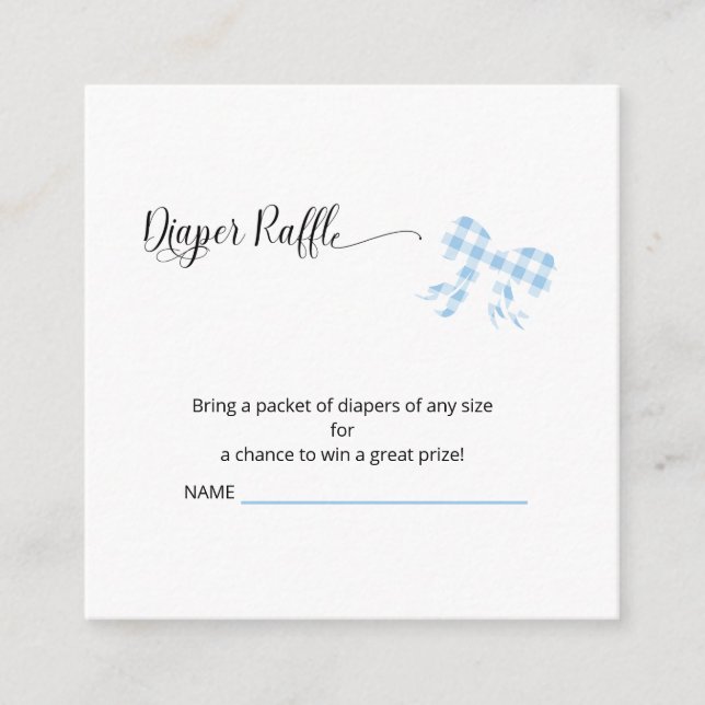 Square Blue Gingham Diaper Raffle Card (Front)