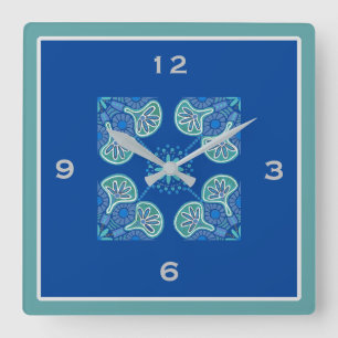 Square Blue Tile Pattern Wall clock