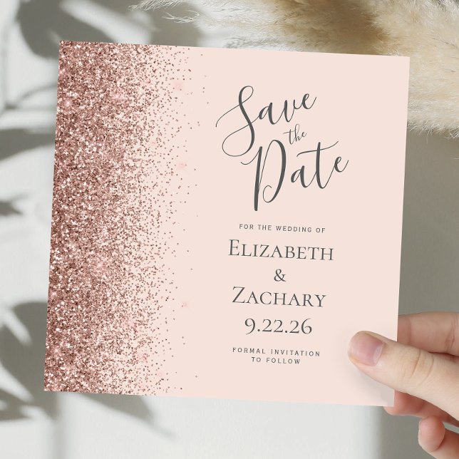 Square Blush Pink Rose Gold Save the Date Announcement (Creator Uploaded)