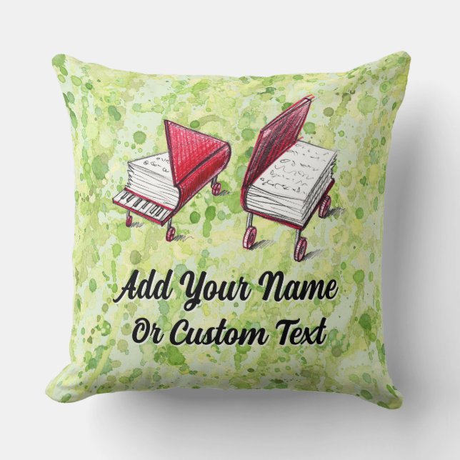 Square Book-to-Piano Design Lime Cream Painterly Cushion (Front)