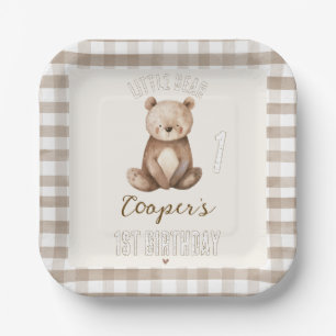 Square Brown Arch Our Little Bear 1st Birthday Paper Plate