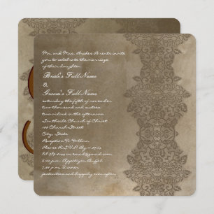 Square Brown Vintage Damask Wedding Invitation