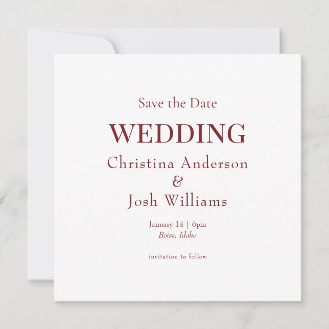 Square Burgundy Wedding Save the Date Invitation (Front)