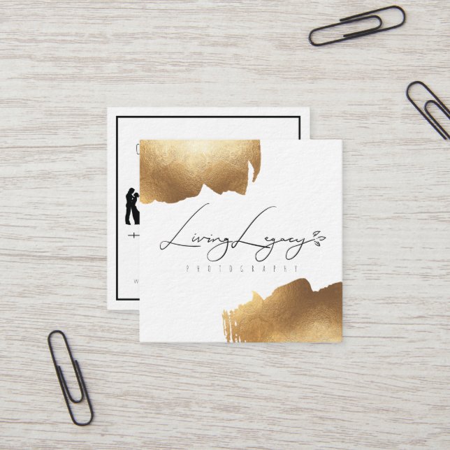 SQUARE BUSINESS CARD | Gold Brush Minimalist (Front/Back In Situ)