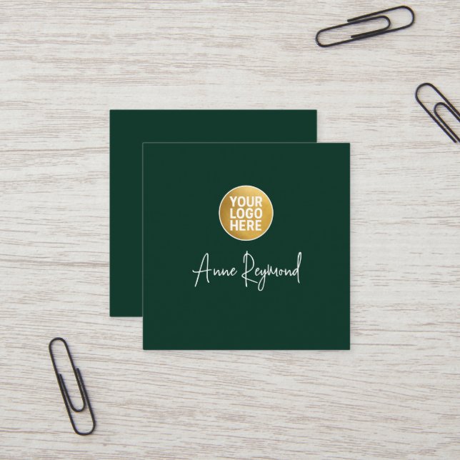 Square Business Card with Logo and Script Name (Front/Back In Situ)