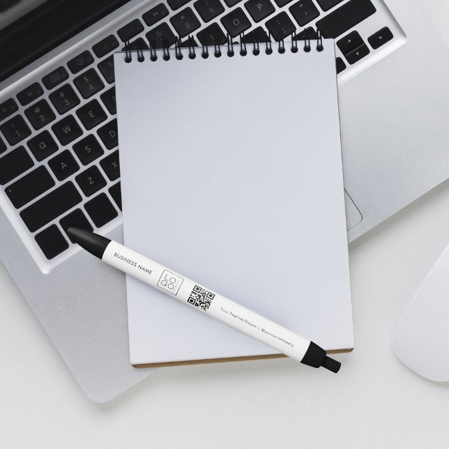 Square Business Logo QR Code & Text Promotional Black Ink Pen (Creator Uploaded)