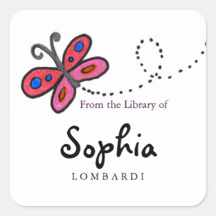 Square Butterfly Bookplates Sticker