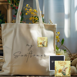 Square Button   Cute Rabbit Holding Sunflower