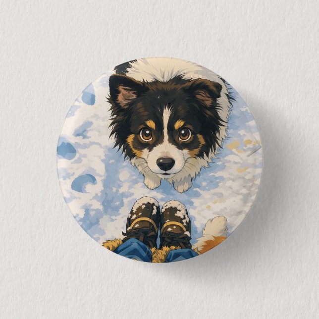 Square Button Playful Dog  (Front)