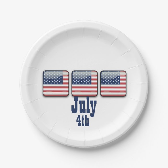 Square Button with USA Flag, July 4th Paper Plates (Front)