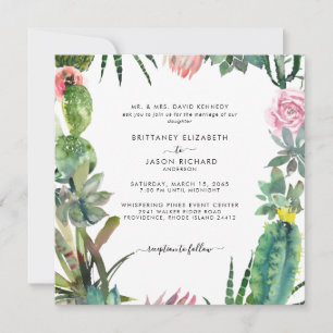 Square Cactus Bride Parents Wedding Invitation