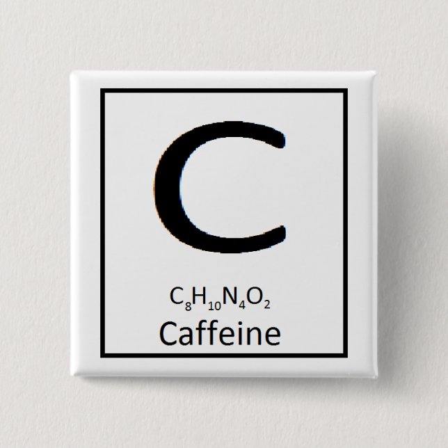 Square caffeine button, 2 in. 15 cm square badge (Front)