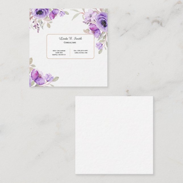 Square Calling Card-Purple Floral (Front/Back)