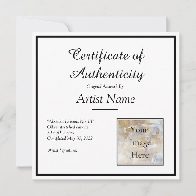Square Certificate of Authenticity Template Photo (Front)