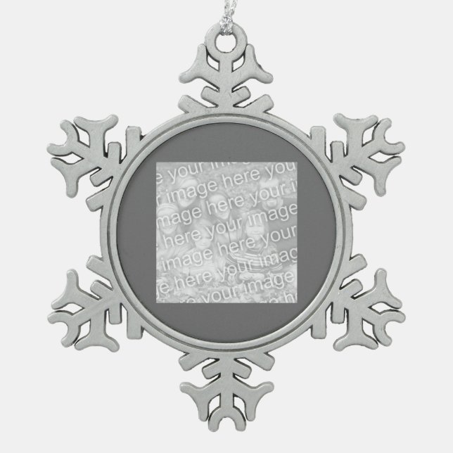Square Charcoal Border Photo Snowflake Pewter Christmas Ornament (Front)