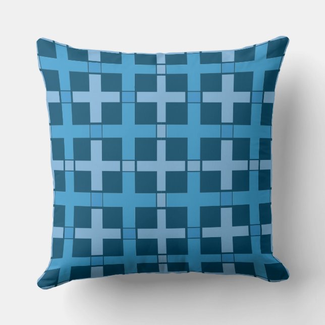 Square Check Pattern Blue Teal Cushion (Back)