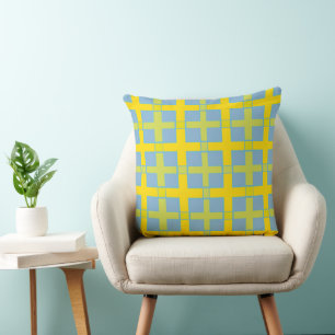 Square Check Pattern Blue Yellow Green  Cushion